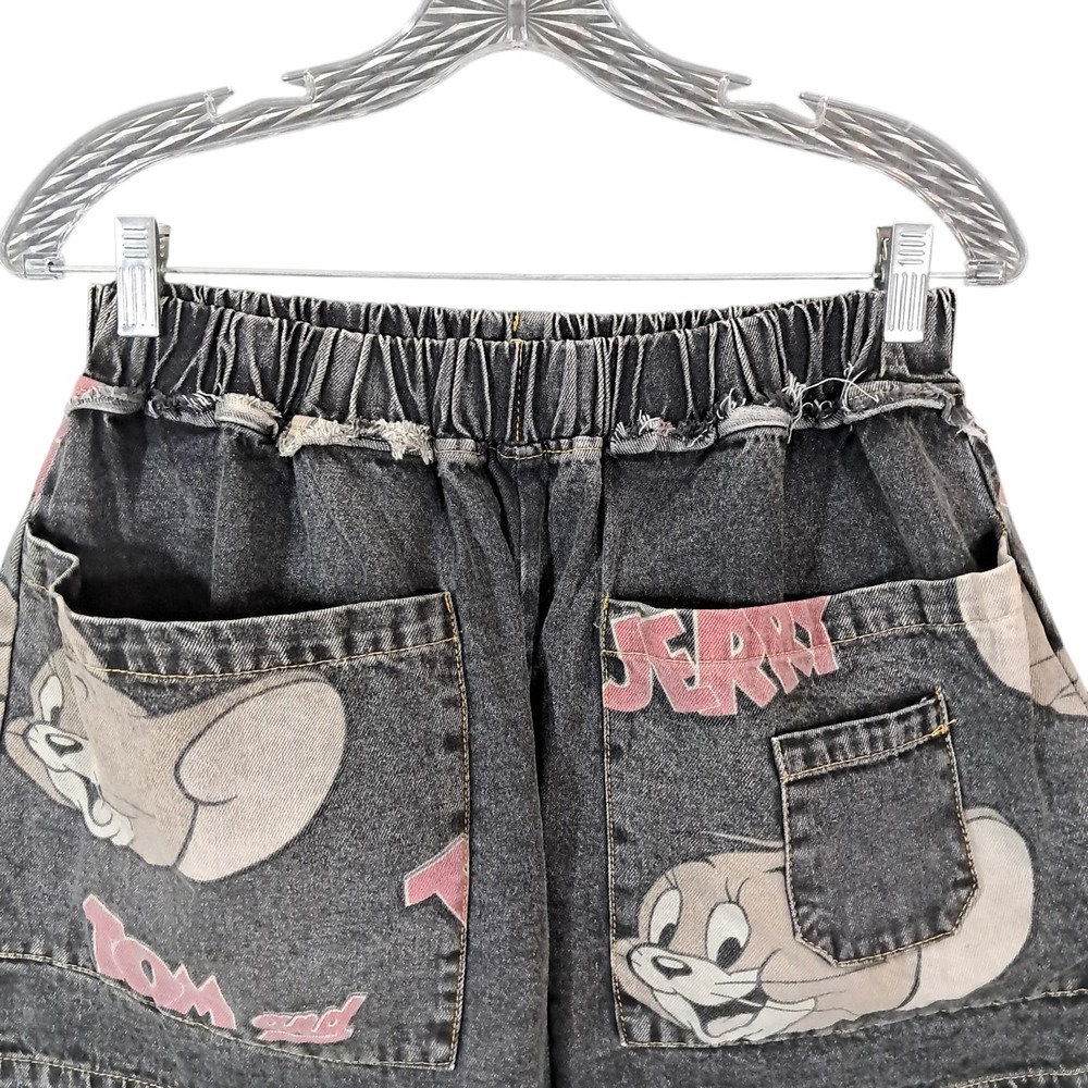 Tom and Jerry Oversized Baggy Denim Shorts Patchwork Faded Y2K Harajuku Small - Picture 3 of 8